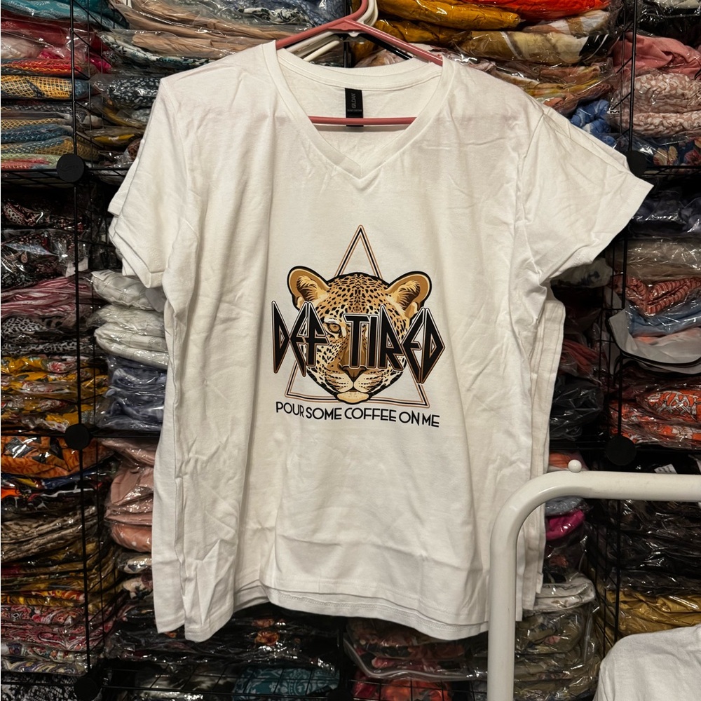 White Graphic T-Shirt with Leopard Design